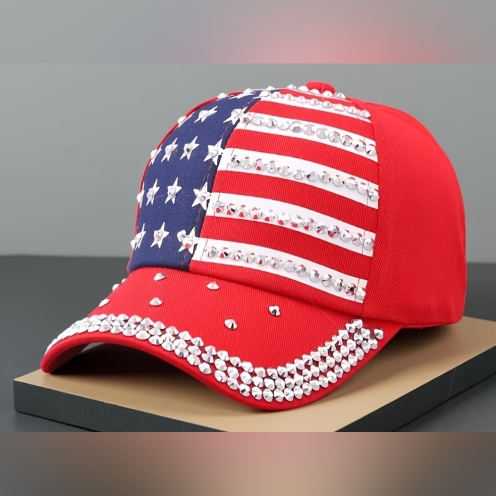 Red -Embellished American Flag Baseball Cap - Picture 5 of 5